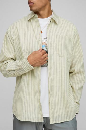 Super Oversized BoohooMan Linen Look Stripe Shirt stone