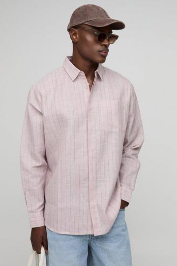Oversized BoohooMan Linen Look Stripe Shirt pink