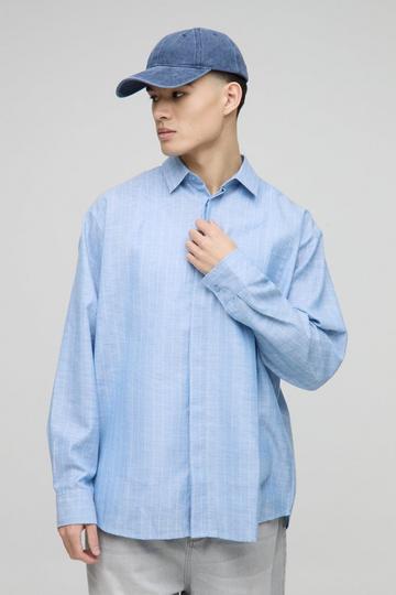 Super Oversized BoohooMan Linen Look Stripe Shirt light blue