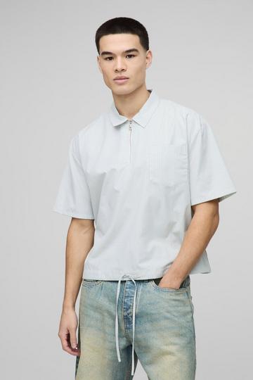 Oversized Pocket Detail Bungee Hem Stripe Shirt sage