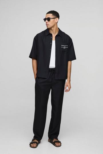 Oversized Linen Look Shirt & Trouser Set black