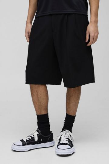 Pleated Fixed Waistband Tailored Long Short black