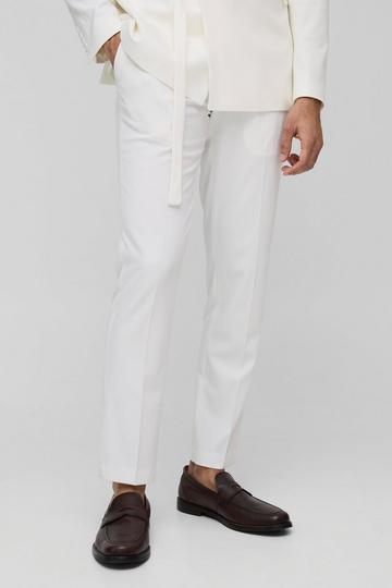 White Slim Fit Fixed Waistband Suit Trousers