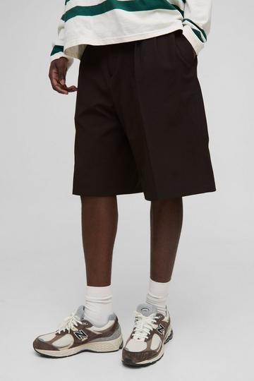 Pleated Fixed Waistband Tailored Long Short chocolate