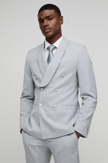 Slim Fit Double Breasted Suit Jacket light grey