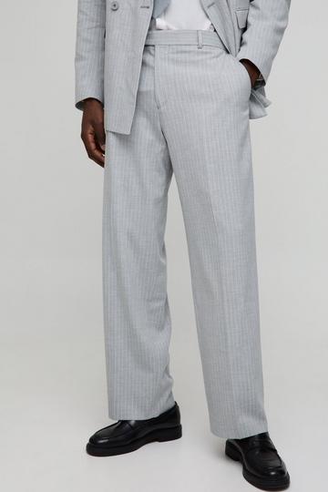 Relaxed Fit Fixed Waistband Pinstripe Suit Trouser grey