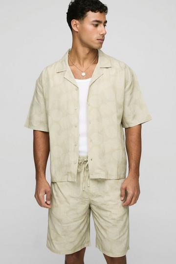 Oversized Printed Linen Blend Shirt & Short Set natural