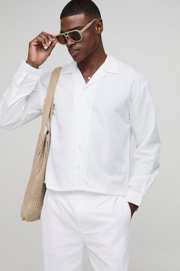 Oversized Boxy Drop Revere Linen Blend Shirt white