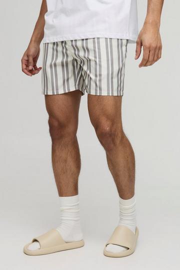 Regular Mid Length Stripe Swim Short ecru