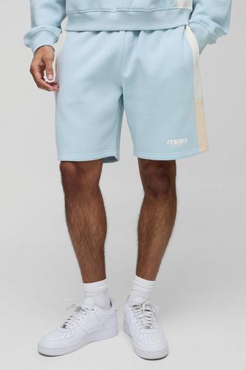 Relaxed Fit Man Colour Block Mid Length Shorts light blue