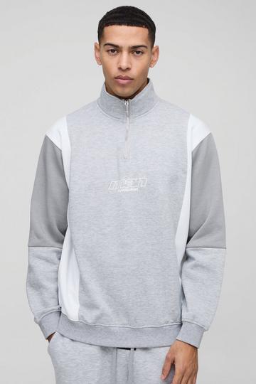 Oversized Man Colour Block Zip Funnel Neck Sweatshirt grey marl