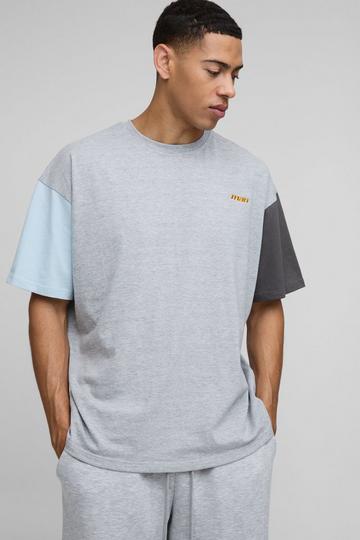 Oversized Man Colour Block T-Shirt grey marl