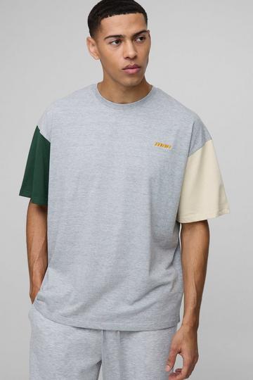 Oversized Man Colour Block T-Shirt grey marl