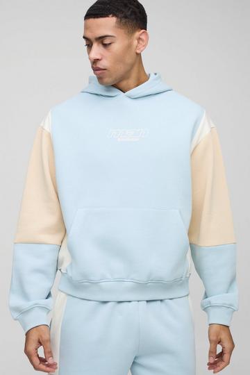 Oversized Boxy Man Colour Block Hoodie light blue
