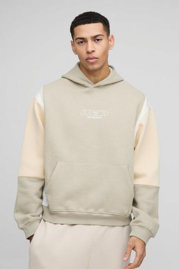 Stone Beige Oversized Boxy Man Colour Block Hoodie