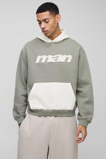 Oversized Boxy Man Colour Block Hoodie sage
