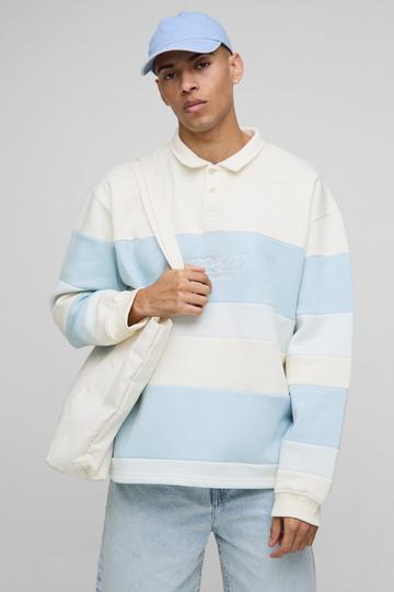 Light Brown Oversized Man Stripe Rugby Polo