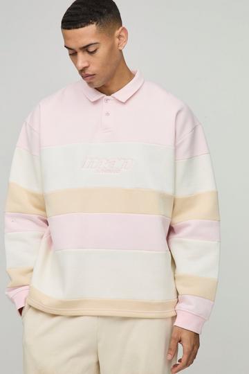 Oversized Man Stripe Rugby Polo light pink