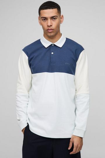 Light Brown Regular Fit Man Colour Block Interlock Rugby Polo