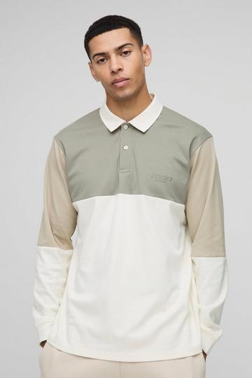 Regular Fit Man Colour Block Interlock Rugby Polo sage