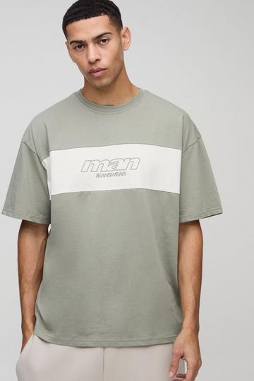Oversized Man Colour Block T-Shirt sage