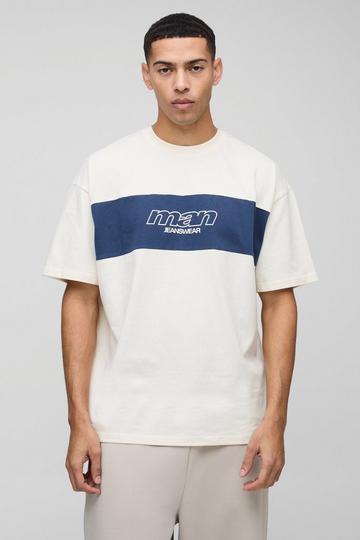 Oversized Man Colour Block T-Shirt ecru
