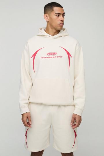 Ecru White Oversized Man Hooded Short Tracksuit