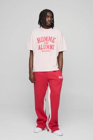 Oversized Homme T-Shirt En Lange Joggingbroek Set red