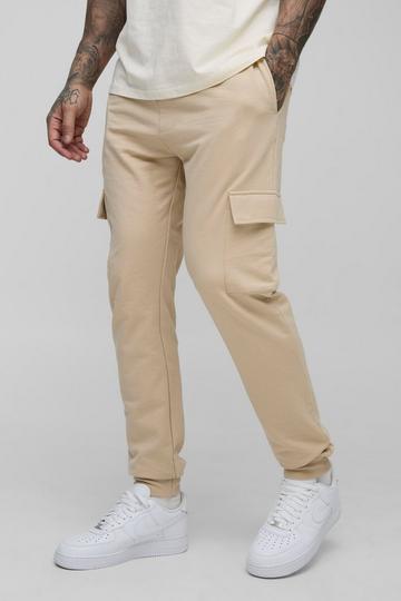 Tall 260GSM Loopback Skinny Fit Basic Cargo Joggers taupe