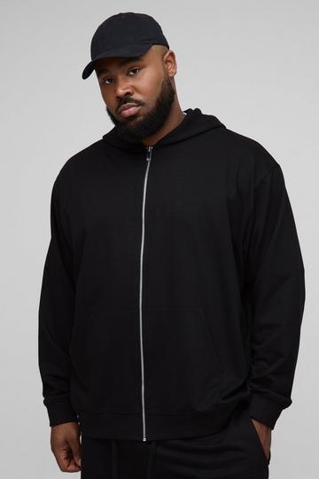 Plus 260GSM Loopback Oversized Fit Basic Zip Through Hoodie black