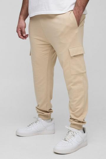 Plus 260GSM Loopback Skinny Fit Basic Cargo Joggers taupe