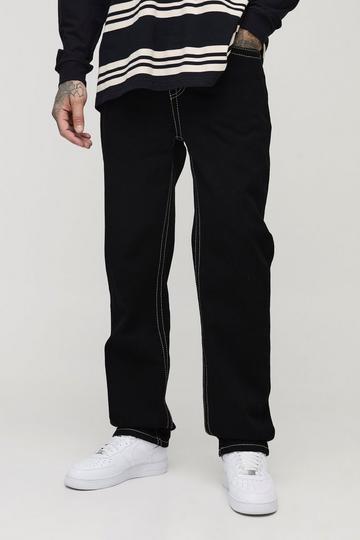 Tall Chunky Contrast Stitch Straight Leg Jeans black