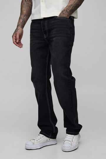 Tall Onbewerkte Jeans Met Contrasterende Stiksels En Rechte Pijpen washed black