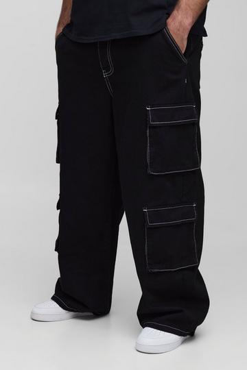 Plus Relaxed Rigid Contrast Stitch Cargo Jeans true black