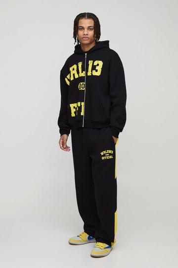 Oversized Boxy Worldwide Zip Hooded Tracksuit black