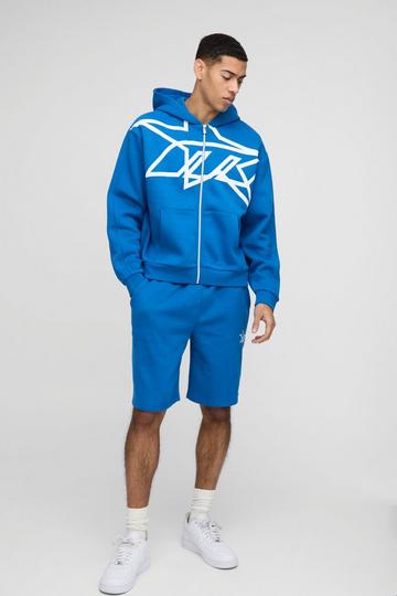 Oversized Boxy Star Printed Zip Through Short Tracksuit cobalt