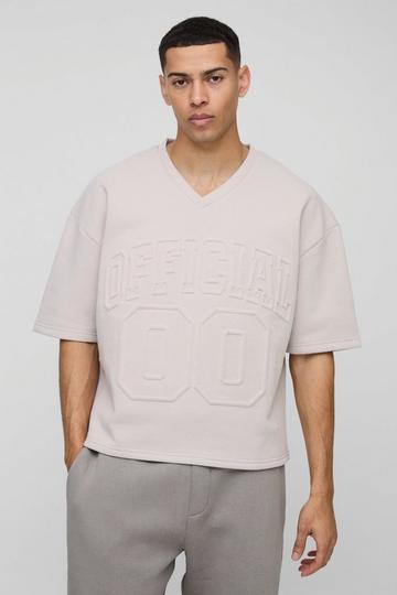 Grey Oversized Embossed Varsity Football T-Shirt