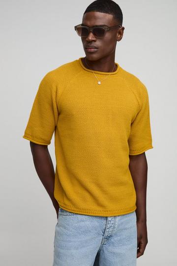 Mustard Yellow Regular Fit Waffle Knit T-Shirt