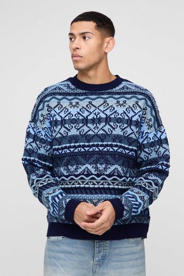 Oversized Vintage Textured Knitted Jumper blue