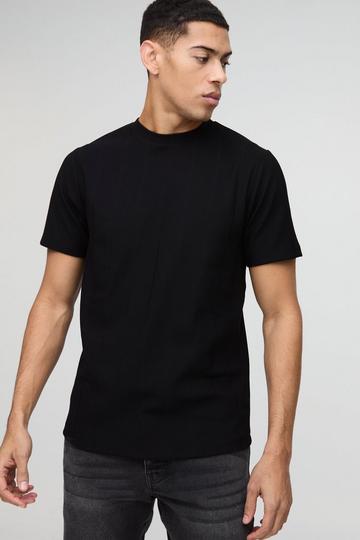 Geribbeld Slim Fit T-Shirt Met Structuur black