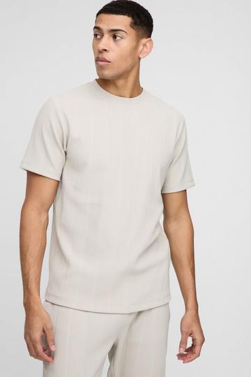 Ribbad t-shirt i slim fit med bred passform stone