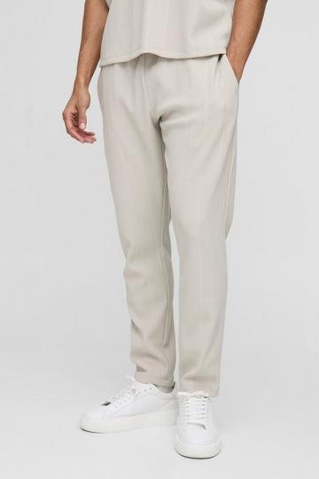 Stone Beige Slim Tapered Cropped Wide Structured Rib Jogger