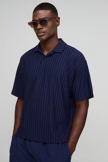 Oversized Boxy Pinstripe Revere Polo navy