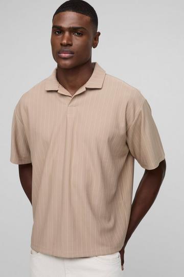 Oversized Boxy Pinstripe Revere Polo taupe