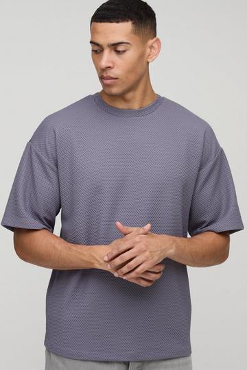 Grey Regular Fit Textured Drop Shoulder T-Shirt