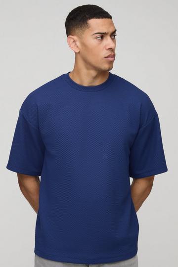 Navy Regular Fit Textured Drop Shoulder T-Shirt