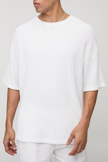 Oversized Jacquard Crinkle Textured T-Shirt white