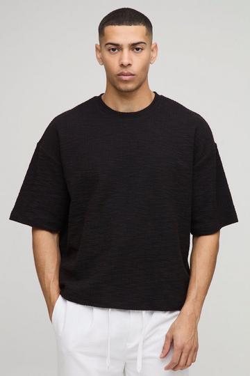 Oversized Boxy Heavyweight Textured T-Shirt dark brown