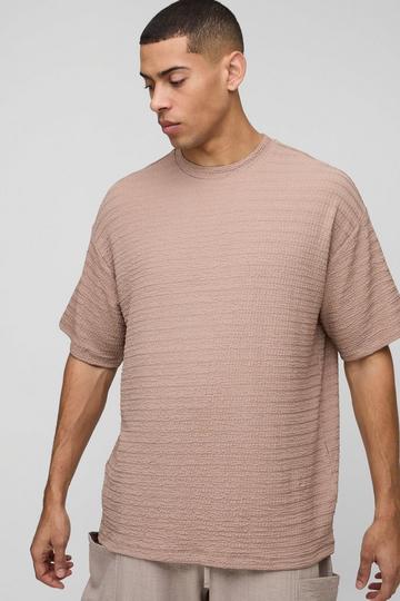 Oversized Jacquard T-Shirt Met Textuur taupe