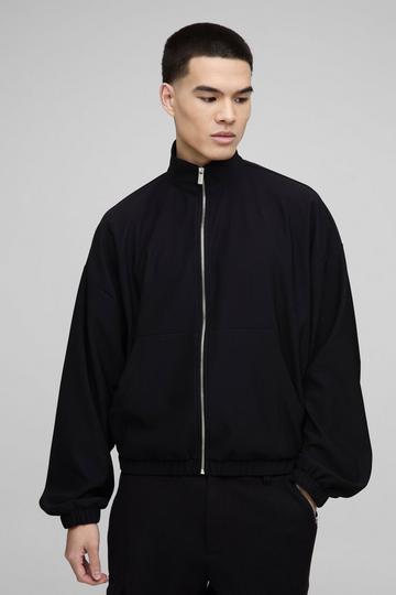 Oversized Boxy Balloon Sleeve Zip Through Funnel Neck Track Top black